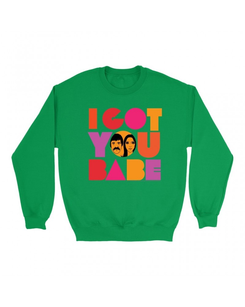 Sonny & Cher Bright Colored Sweatshirt | I Got You Babe Bright Logo Image Sweatshirt $7.59 Sweatshirts