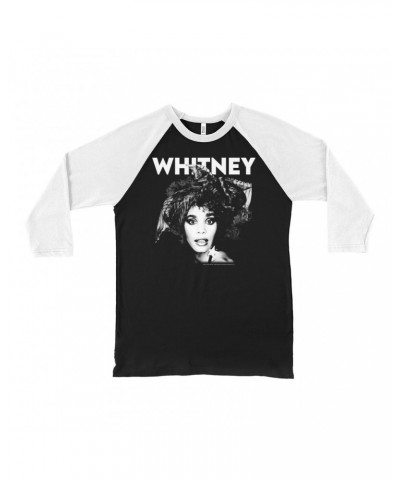 Whitney Houston 3/4 Sleeve Baseball Tee | 1987 Photo White Whitney Design Shirt $13.28 Shirts