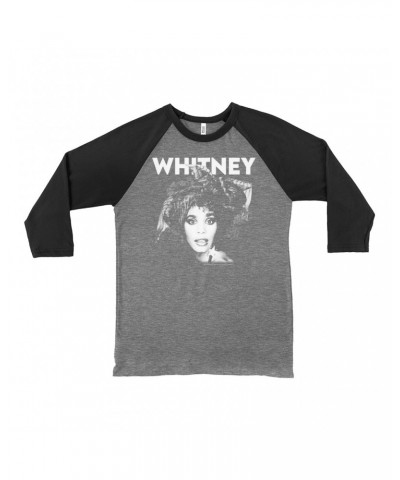 Whitney Houston 3/4 Sleeve Baseball Tee | 1987 Photo White Whitney Design Shirt $13.28 Shirts