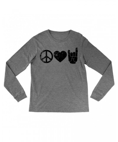 Music Life Heather Long Sleeve Shirt | Peace Love Rock n' Roll Shirt $7.21 Shirts