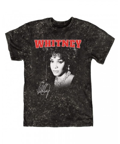 Whitney Houston T-shirt | Black And White Photo Collegiate Logo Mineral Wash Shirt $7.55 Shirts