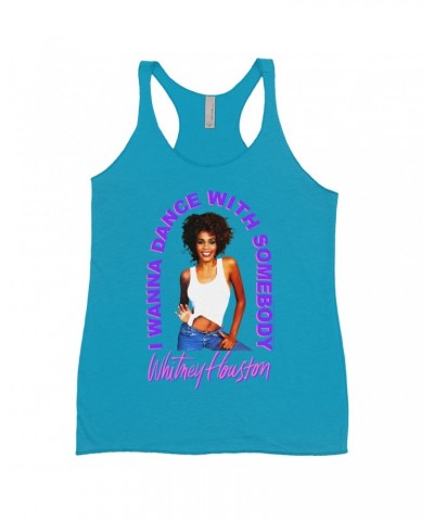 Whitney Houston Bold Colored Racerback Tank | I Wanna Dance With Somebody Neon Purple Image Shirt $8.60 Shirts