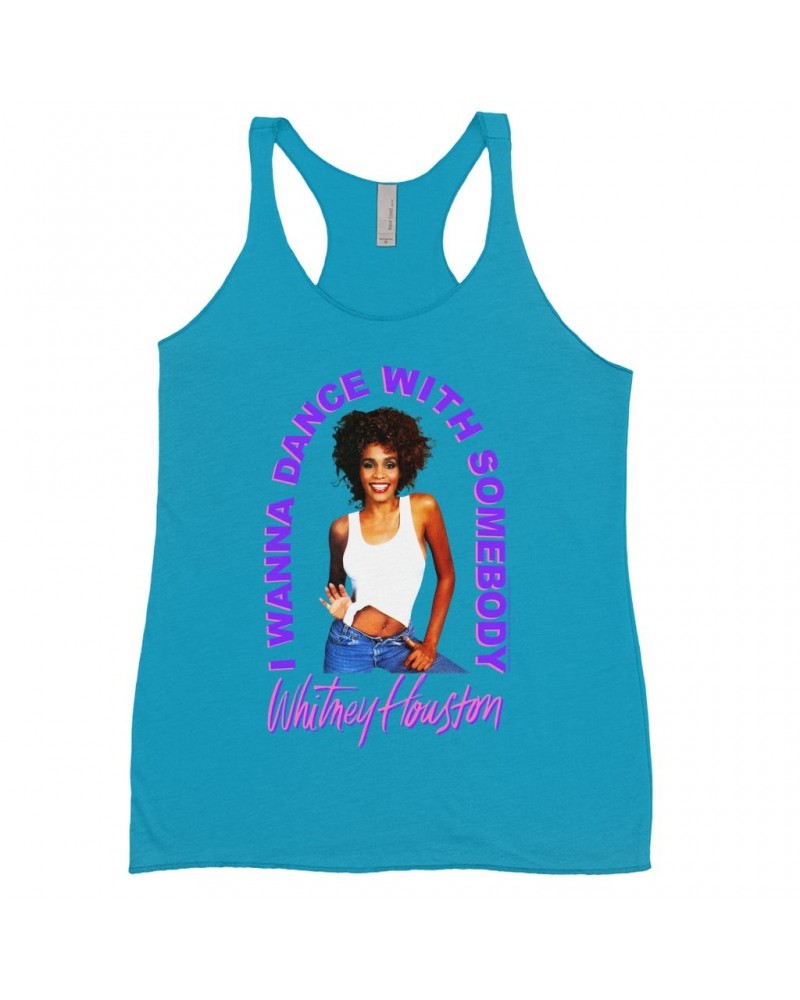 Whitney Houston Bold Colored Racerback Tank | I Wanna Dance With Somebody Neon Purple Image Shirt $8.60 Shirts