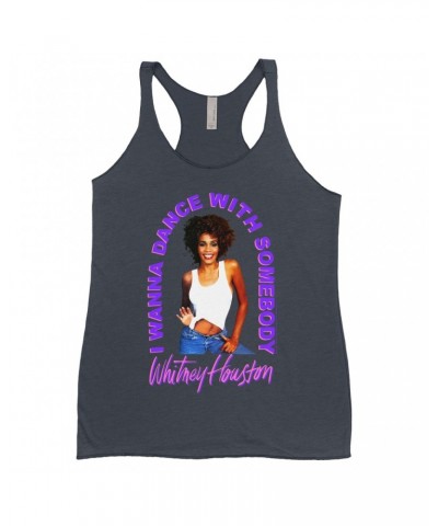 Whitney Houston Bold Colored Racerback Tank | I Wanna Dance With Somebody Neon Purple Image Shirt $8.60 Shirts