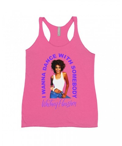 Whitney Houston Bold Colored Racerback Tank | I Wanna Dance With Somebody Neon Purple Image Shirt $8.60 Shirts