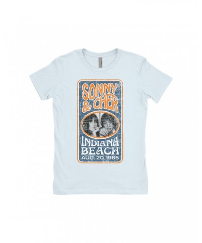 Sonny & Cher Ladies' Boyfriend T-Shirt | Indiana Beach Vertical Concert Banner Distressed Shirt $6.75 Shirts