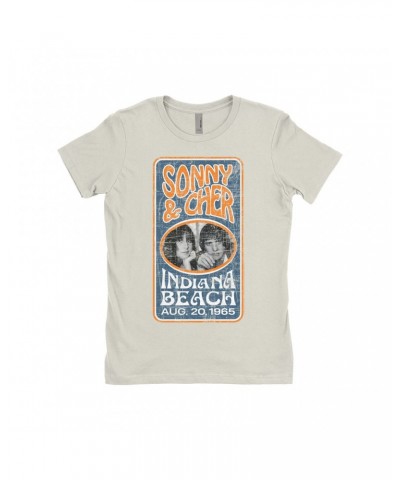 Sonny & Cher Ladies' Boyfriend T-Shirt | Indiana Beach Vertical Concert Banner Distressed Shirt $6.75 Shirts