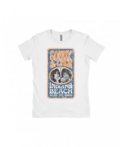 Sonny & Cher Ladies' Boyfriend T-Shirt | Indiana Beach Vertical Concert Banner Distressed Shirt $6.75 Shirts