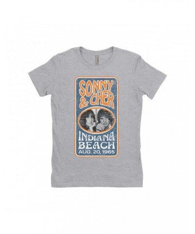 Sonny & Cher Ladies' Boyfriend T-Shirt | Indiana Beach Vertical Concert Banner Distressed Shirt $6.75 Shirts