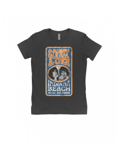 Sonny & Cher Ladies' Boyfriend T-Shirt | Indiana Beach Vertical Concert Banner Distressed Shirt $6.75 Shirts