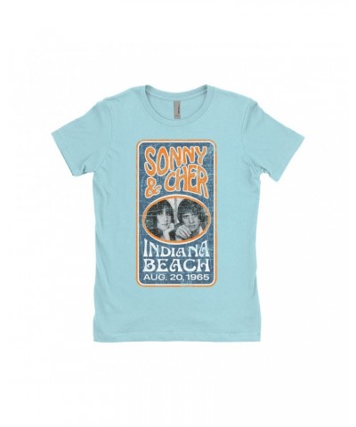 Sonny & Cher Ladies' Boyfriend T-Shirt | Indiana Beach Vertical Concert Banner Distressed Shirt $6.75 Shirts