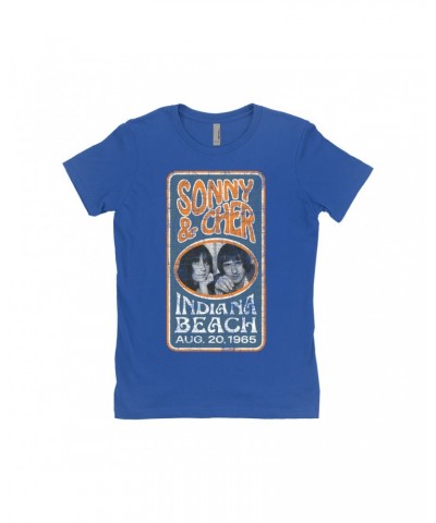 Sonny & Cher Ladies' Boyfriend T-Shirt | Indiana Beach Vertical Concert Banner Distressed Shirt $6.75 Shirts