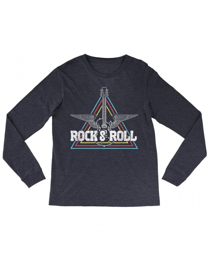 Music Life Heather Long Sleeve Shirt | Flying Guitar Rock n' Roll Shirt $1.73 Shirts