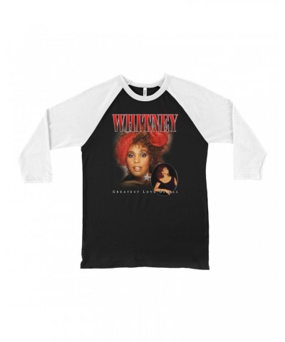 Whitney Houston 3/4 Sleeve Baseball Tee | Greatest Love Of All Red Photo Collage Design Shirt $8.81 Shirts