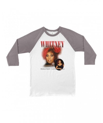 Whitney Houston 3/4 Sleeve Baseball Tee | Greatest Love Of All Red Photo Collage Design Shirt $8.81 Shirts