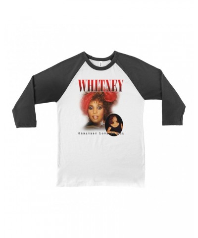 Whitney Houston 3/4 Sleeve Baseball Tee | Greatest Love Of All Red Photo Collage Design Shirt $8.81 Shirts