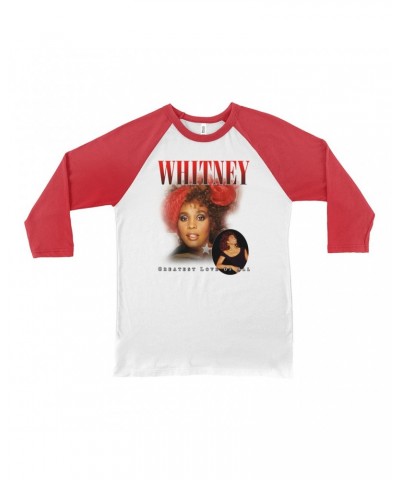 Whitney Houston 3/4 Sleeve Baseball Tee | Greatest Love Of All Red Photo Collage Design Shirt $8.81 Shirts